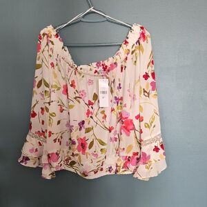 Suzy Shier Floral Off-Shoulder Blouse - Cream and Pink